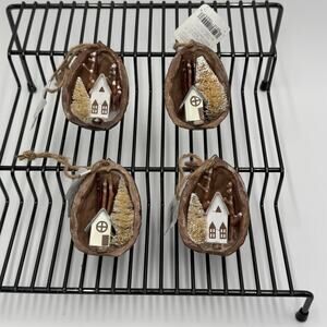 Wondershop Mini Nut Shell Winter Village Ornaments Set of 4 Rustic Decor NEW